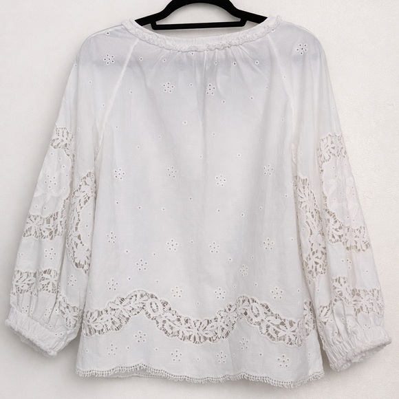 Sundance White Cotton Eyelet Lace Boho princess Blouse Tassel Tie Peasant  PS - Picture 6 of 13